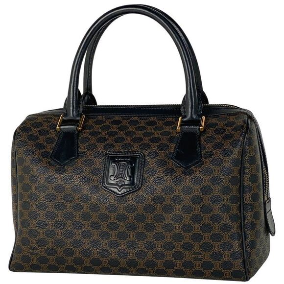 Celine Macadam Pattern Handbag Mini Boston Bag Handbag Coated Canvas Black Women
